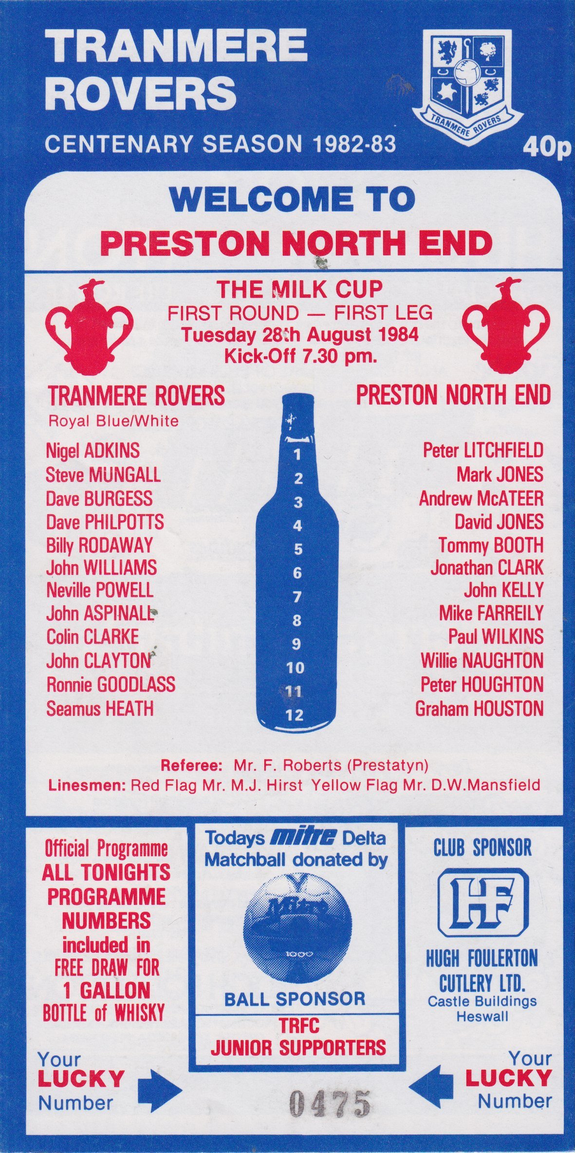 Tranmere Rovers v Preston North End match programme